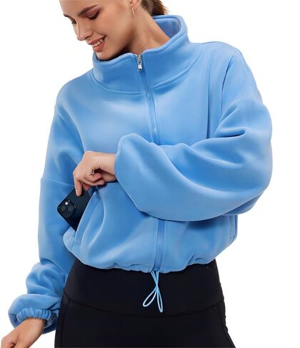 Womens Fleece Jacket Sherpa Cropped Oversized Sweatshirt Bomber Jackets for Women in Kuwait