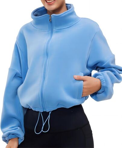 Womens Fleece Jacket Sherpa Cropped Oversized Sweatshirt Bomber Jackets for Women in Kuwait