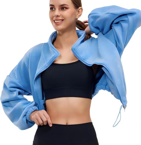 Womens Fleece Jacket Sherpa Cropped Oversized Sweatshirt Bomber Jackets for Women in Kuwait