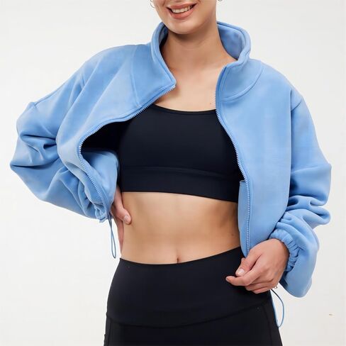 Womens Fleece Jacket Sherpa Cropped Oversized Sweatshirt Bomber Jackets for Women in Kuwait