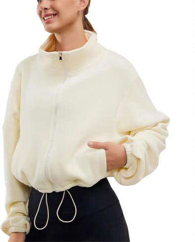 Womens Fleece Jacket Sherpa Cropped Oversized Sweatshirt Bomber Jackets for Women in Kuwait