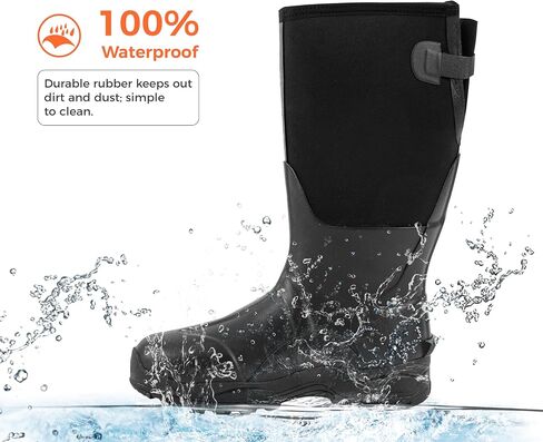 Ubon Men's Waterproof Neoprene Rain Boot Insulated Rubber Boots for Mud Work, Hunting, Fishing and Gardening with Adjustable Mid Calf in Saudi Arabia
