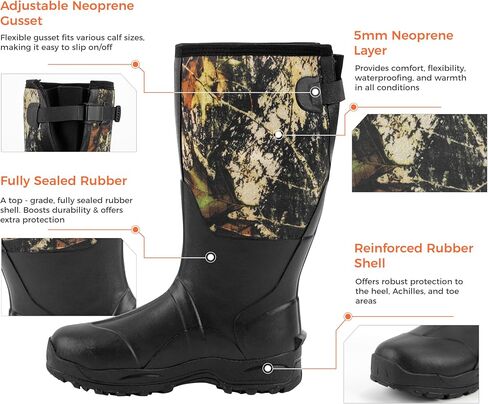 Ubon Men's Waterproof Neoprene Rain Boot Insulated Rubber Boots for Mud Work, Hunting, Fishing and Gardening with Adjustable Mid Calf in Saudi Arabia