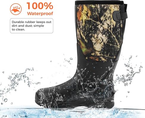 Ubon Men's Waterproof Neoprene Rain Boot Insulated Rubber Boots for Mud Work, Hunting, Fishing and Gardening with Adjustable Mid Calf in Saudi Arabia