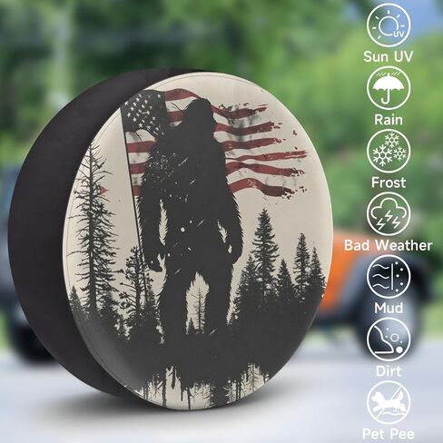 غطاء الإطارات الاحتياطية لـ RV Trailer ، يغطي إطارات العلم الأمريكي Bigfoot Fit For Travel Trailer Camper Jeep RV SUV Truck Cover (17 بوصة للقطر 31 " - 33") in Kuwait