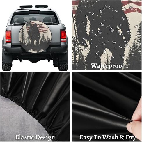 غطاء الإطارات الاحتياطية لـ RV Trailer ، يغطي إطارات العلم الأمريكي Bigfoot Fit For Travel Trailer Camper Jeep RV SUV Truck Cover (17 بوصة للقطر 31 " - 33") in Kuwait