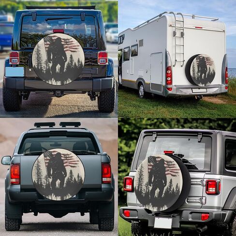 غطاء الإطارات الاحتياطية لـ RV Trailer ، يغطي إطارات العلم الأمريكي Bigfoot Fit For Travel Trailer Camper Jeep RV SUV Truck Cover (17 بوصة للقطر 31 " - 33") in Kuwait