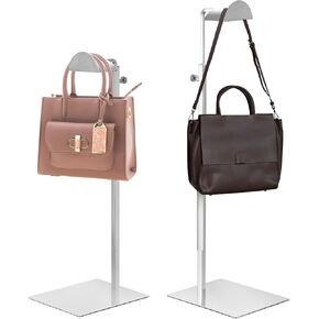 NATGAI 3 Pack Adjustable Height Purse Display Stand, Stainless Steel Handbag Display Holder with Silver Finish, Heavy-Duty Hook Rack for Bags, Purses, and Jewelry (3 Pack)