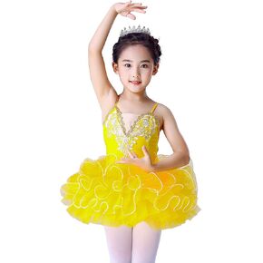 Little Girls' Camisole Ballet Tutu Leotard with Fluffy 5-Layers Giltter Tutu Skirted Dress for Ballet Dance, Gymnastics Tag-130, Yellow …
