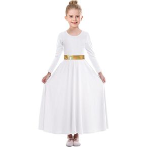 Girls Praise Dance Dress Metallic Long Sleeve Liturgical Worship Costumes Lyrical Dancewear Church Robe