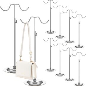 Weysat 10 Pcs Purse Display Stand Metal purse Holder Stand Adjustable Double Hook Handbag rack for Display Handbags Wig Hat (Black)