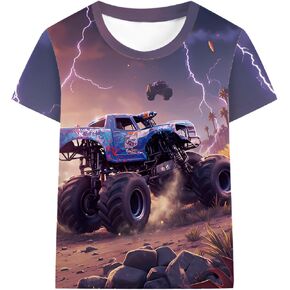 DDSOL Boys Monster Truck Shirt 3D Graphics Lightning Train Short Sleeve Tshirt Tops 4-10 Years
