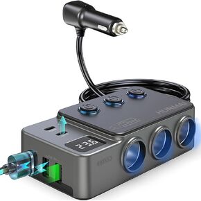 Cigarette Lighter Splitter, 8 in 1 Car Cigarette Lighter Adapter PD 35W Car Charger 3-Socket Heavy Duty Truck Multi Port USB C 12V/24V Independent Switches LED Display Super Fast Charger Car Devices