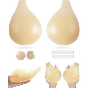 APOWUS Sticky Bra Push Up, Adhesive Backless Strapless Bras for Big Busted Women with Reusable Nipple Covers Ivory