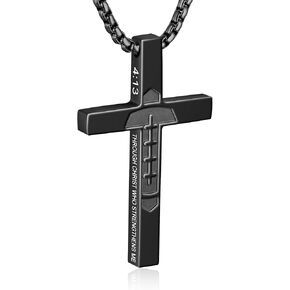 Football Cross Necklace for Boys Men Inspirational Christian Bible Verse Cross Pendant Stainless Steel Chain 20+2 inch Football Jewelry Religious Gift for Men