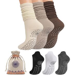 Grip Pilates Socks Slouch Socks and Ankle Socks with Grip for Yoga Barre Workout Hospital Sticky Slipper Socks 6 Pairs