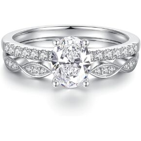 Princess-Round-Oval-Asscher Cut Moissanite Engagement Ring Set For Women 18 K White Gold Plated 925 Sterling Silver Wedding Ring For Women For Her