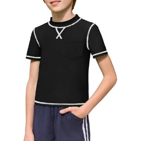 Haloumoning Boys Athletic Short Sleeve T-Shirts Kids Quick Dry Rash Guard Swim Shirt Tops Tees 5-14 Years