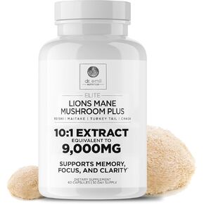 DR. EMIL NUTRITION 9000mg Organic Lions Mane Supplement Capsules with Chaga, Reishi & Maitake - Natural Mushroom Blend for Wellness Support