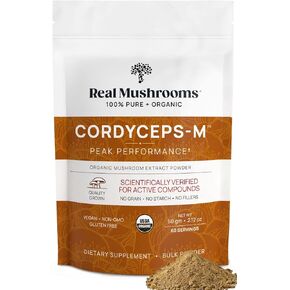 Real Mushrooms Cordyceps Powder - Performance Mushroom Extract with Organic Militaris for Energy Immune Support Vegan Supplement, Boost Non-GMO, 60 Servings