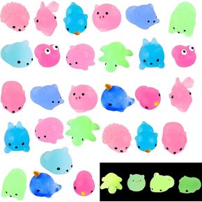 CAMIRUS 28 قطعة قلوب عيد الحب مليئة بالتوهج في الظلام مجموعة ألعاب Mochi Squishies وبطاقات عيد الحب للأطفال هدايا حفلات عيد الحب، تبادل هدايا عيد الحب في الفصول الدراسية