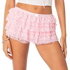 NUFIWI Women Y2k Lolita Bloomers Ruffle Pumpkin Panties Bottom Lace Trim Layered High Waist Shorts Pettipants