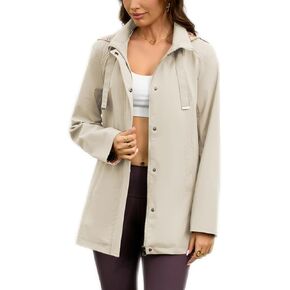 Womens Long Hooded Rain Jacket Waterproof Outdoor Hiking Raincoat Windbreaker Lined Lightweight Trench Coat