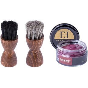 FootFitter Shoe Cream and Dauber Brush Set Bundle, Shoe Shine Polish Applicators & Burgundy Shoe Cream