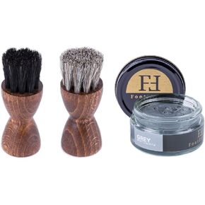 FootFitter Shoe Cream and Dauber Brush Set Bundle, Shoe Shine Polish Applicators & Grey Shoe Cream