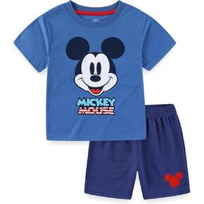 Disney Mickey Mouse Boys Memorial Day Short Sleeve T-Shirt and Active Mesh Shorts Set for Toddler and Big Kids