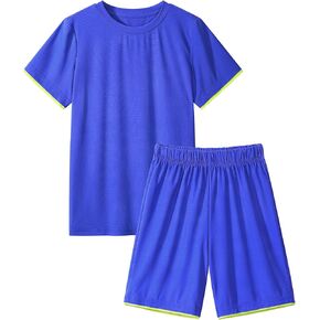 Boys Athletic Short Sets 2 Piece T-Shirt and Shorts for Kids Loose Mesh Outfit Sets 7-8 Years Blue