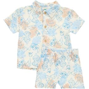 Disney Toddler Boys Short Sets - 2 Piece Winnie the Pooh and Mickey Mouse Short Sleeve Button Down Shirt and Shorts (12M-24M)