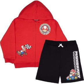Nintendo Super Mario, Bowser, Mario Kart Boys Zip-Up Hoodie and Shorts 2-Piece Set - Graphic Sweatshirt and Shorts for Kids