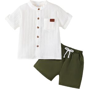 Little Boy Summer Clothes Short Sleeve Button Down Shirts + Casual Shorts 2PC Toddler Outfits