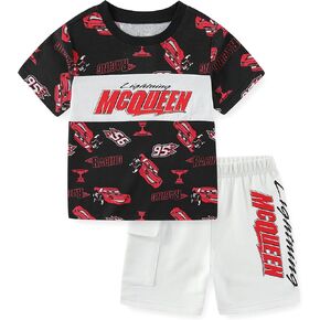 Disney Cars Lightning McQueen Boys 2 Piece Short Sleeve T-Shirt and French Terry Shorts Set for Toddler and Big Kids