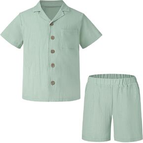 Weixinbuy Boys 2 Pieces Outfits Set Casual Beach Shorts Summer Cotton Short Sleeve Button Down Shirts Clothes Set for Boys