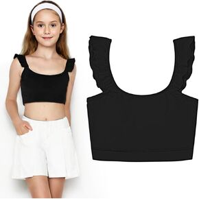 ZukoCert Girls Training Bra Cute Ruffle Sports Bra for Kids, Athletic Dance Tops, Yoga Crop Tops, Tank Top(Age 4-10Y)