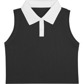 Girls Crop Tops Sleeveless Polo Shirts Athletic Tank Tops Golf Tennis T-Shirts with Collared Quick Dry Casual