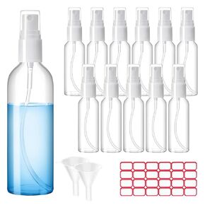 Spray Bottles, 2oz/50ml Clear Empty Fine Mist Plastic Mini Travel Bottle Set, Small Refillable Liquid Containers with 2pcs Funnels and 24pcs Labels (6 Pack)