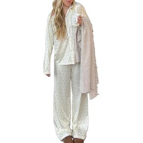 Seyurigaoka Women 2 Piece Floral Pajamas Lounge Set Y2K Long Sleeve Shirt Wide Leg Pants Sleepwear Pj Matching Sets in Kuwait