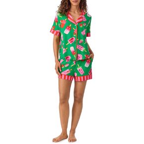 Room Service Womens Pajama Sets, Short Sleeve Soft Stretch Jersey Button Down Top with Shorts 2 Piece Lounge Sets for Women