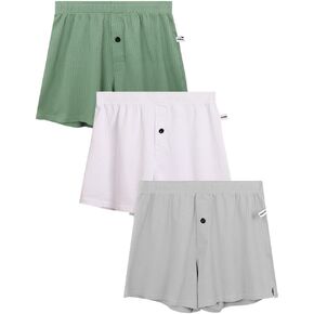 Mens Cotton Boxer Shorts,Soft Button Front Cotton Blend Breathable EverydayWear,RelaxedFit,MoistureWicking,3Pack