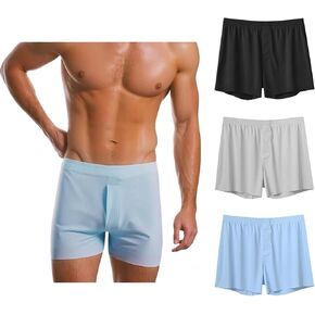 Men's Silk Boxer Shorts Ice Silk-feel Breathable Seamless Underwear Loose Fit Comfortable Boxers for Men