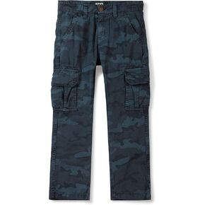 Boys Camo Cargo Pants,Classic Twill Casual Outdoor Military Multi Pocket Combat Trousers C Blue 160CM-10-11 Years