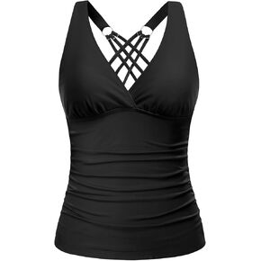 Tankini Tops for Women - Tummy Control V Neck Bathing Suit Top Only No Bottom