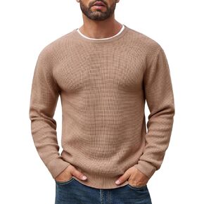 COOFANDY Men's Crewneck Sweater Waffle Textured Pullover Sweaters Soft Midweight Knitted Sweaters