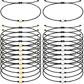 20 Pieces Silver Gold Heart Charm Bracelets Black String Adjustable Bracelet Braided Matching Bracelets Friendship Jewelry for Women Men