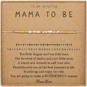 RareLove Mom to Be Gifts -First Mothers Day Gifts for New Mom Mama to be Morse Code Beaded Bracelets for Women Pink White Golden Pony Beads