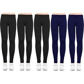 5 Pack Leggings for Girls Pants: Ankle Length Girl Leggings Stretchy Tights Pants for Girls in Size 4-12 Years