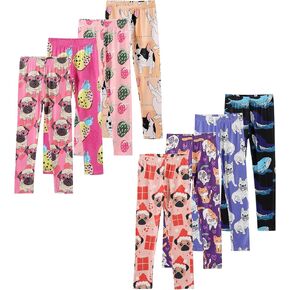 8 Pack Girls Printed Leggings Yoga Pants for Kids Full Length Stretchy Cute Leggings in 3-10 Years